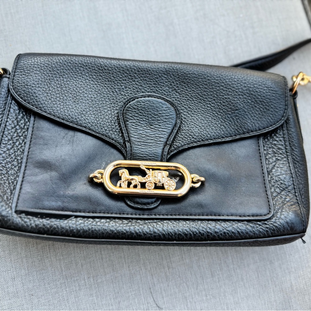 Coach Black and Gold Crossbody Bag with Textured Leather
